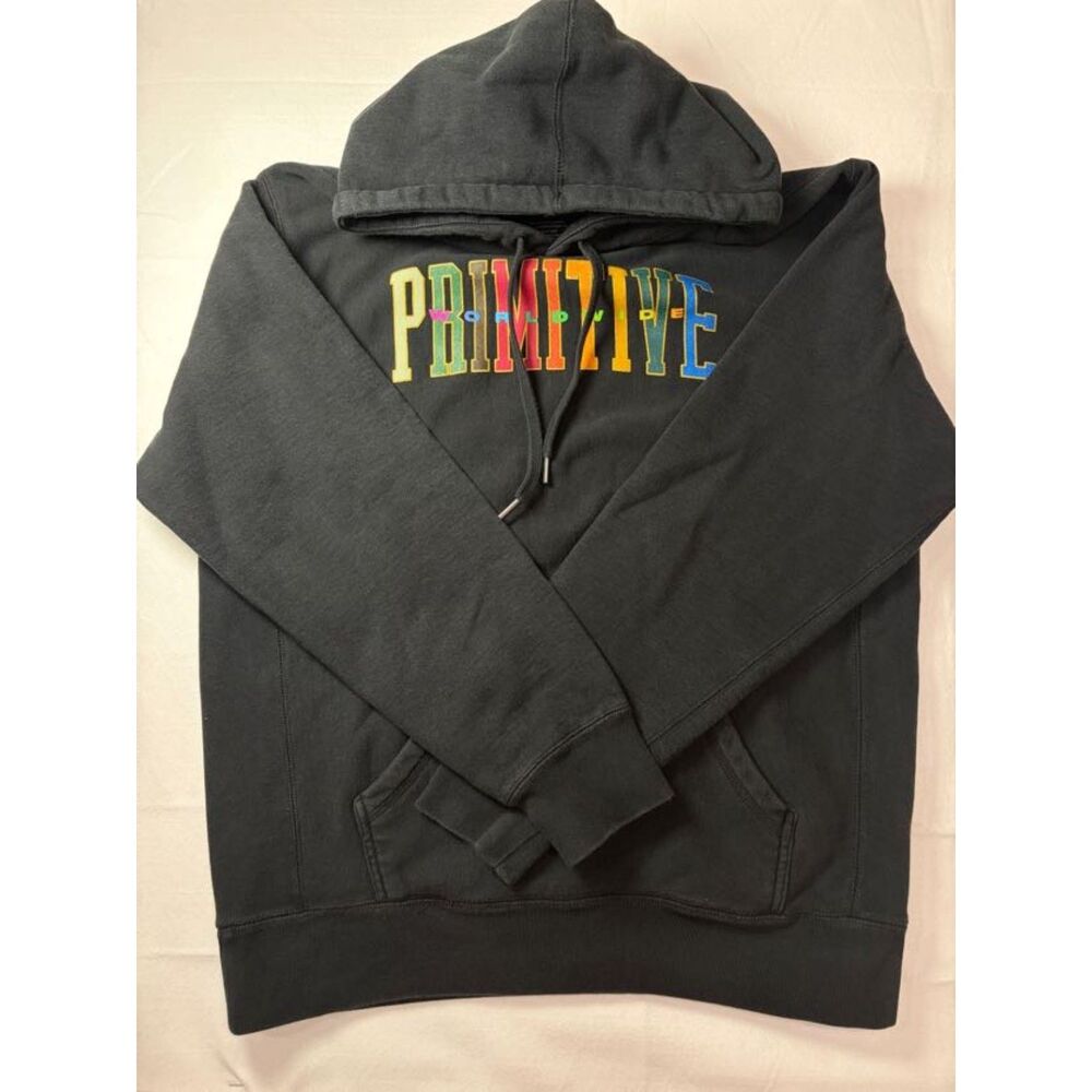 Primitive Worldwide Black Hoodie Multicolor Logo Graphic Sweatshirt Mens Large